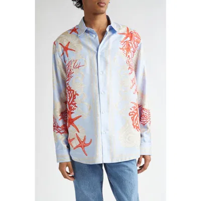 Versace Multicolor Bowling Shirt With Barocco Sea Print In Silk Man