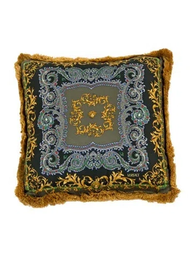Pre-owned Versace Silk & Velvet Baroque Throw Pillow In Brown