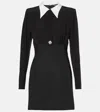 Versace Pearl-detailed Long-sleeved Mini Dress In Black