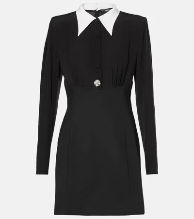 Versace Pearl-detailed Long-sleeved Mini Dress In Black