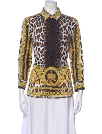 Pre-owned Versace Silk Animal Print Blouse W/ Tags In Multi