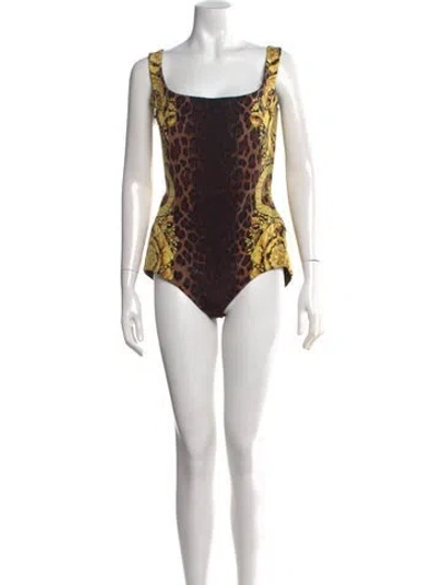 Pre-owned Versace Silk Animal Print Bodysuit W/ Tags In Yellow