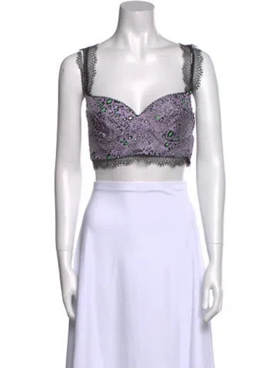 Pre-owned Versace Silk Animal Print Crop Top W/ Tags In Purple