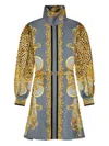 Versace Mini Robe Lavallière En Soie Cheetah Foulard In Gray