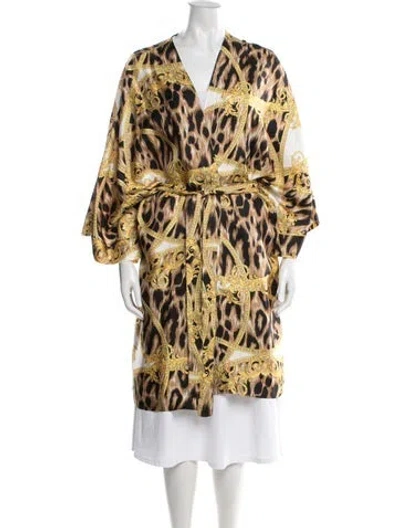 Pre-owned Versace Silk Animal Print Robe In Gold