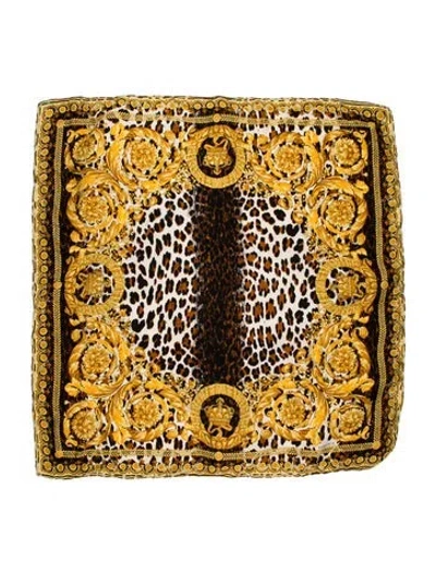 Pre-owned Versace Silk Animal Print Scarf In Yellow