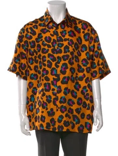 Pre-owned Versace Silk Animal Print Shirt In Orange