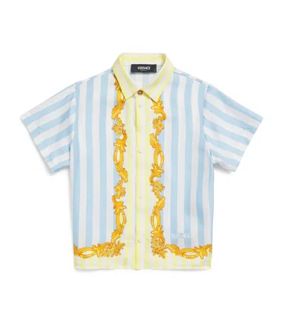 Versace Kids' Silk Barocco Pinstripe Shirt In Blue