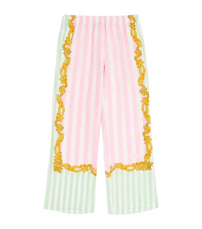 Versace Kids' Silk Barocco Pinstripe Trousers In Pink