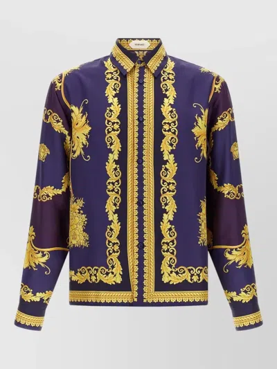 Versace Silk Baroque Print Long-sleeve Shirt In Multi
