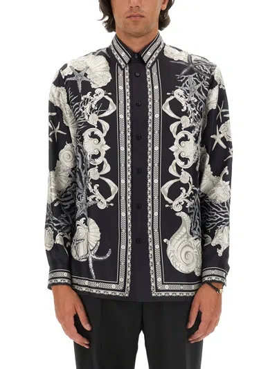 Versace Printed Silk-twill Shirt In Black