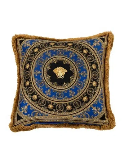 Pre-owned Versace Silk Baroque Throw Pillow In Black
