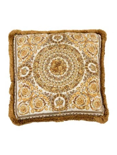 Pre-owned Versace Silk Baroque Throw Pillow In Black