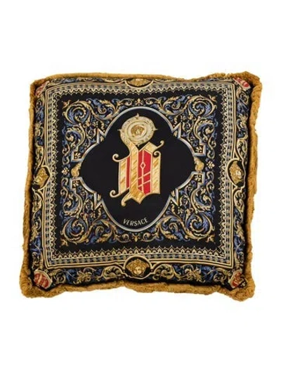 Pre-owned Versace Silk Baroque Throw Pillow In Black