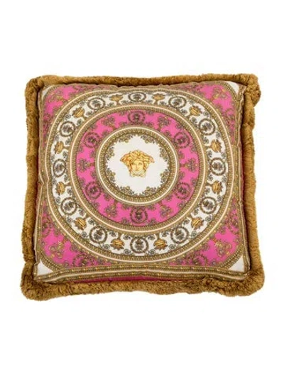 Pre-owned Versace Silk Baroque Throw Pillow In Pink