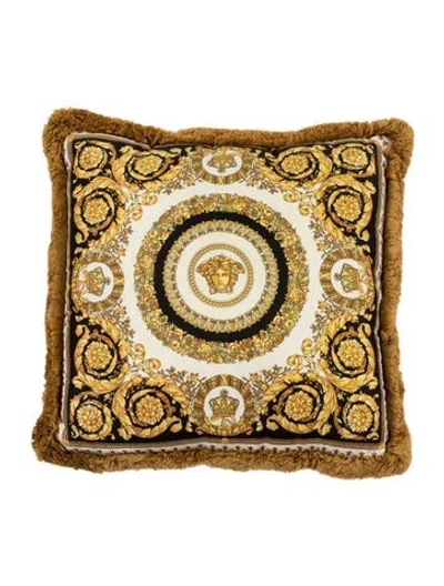 Pre-owned Versace Silk Baroque Throw Pillow In White
