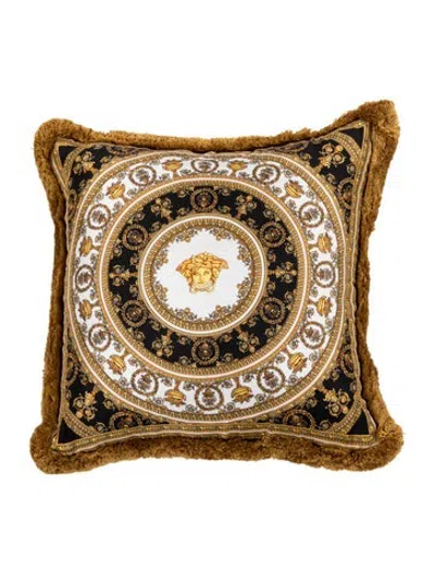 Pre-owned Versace Silk Baroque Throw Pillow In White