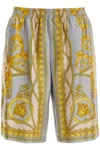 Versace La Coupe Des Dieux Print Silk Shorts In Grey