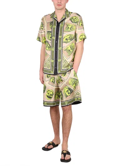 Versace Silk Bermuda Shorts In Green