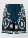 Versace Baroque-printed Silk-nylon Shorts With Elastic Waistband In Blue