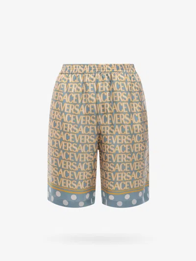 VERSACE SILK BERMUDA SHORTS WITH ALL-OVER LOGO