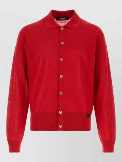 Versace Silk Blend Cardigan Collared Design In Red
