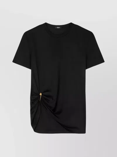 Versace Silk Blend Draped T-shirt With Gold Pin In Black