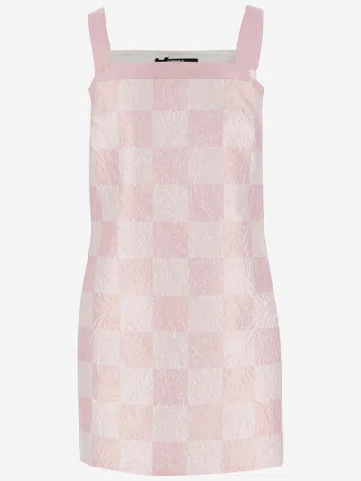 Versace Silk Blend Duchesse Mini Dress In Pastel Pink+white