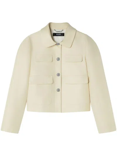 Versace Silk-blend Cropped Jacket In Neutrals