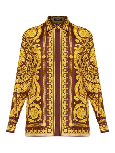 Versace Silk Blend Mini Shirt For Women In Bordeaux