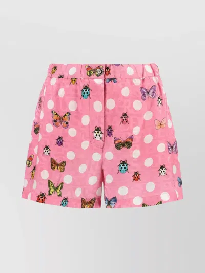 VERSACE SILK BLEND SHORTS WITH BUTTERFLY AND LADYBUG PRINTS