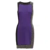 Versace Silk Blend Silver Studs Colorblock Mod Shift Dress In Purple