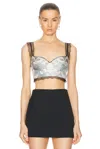 Versace Lace-trim Brassiere Top In Concrete  Dusty Blue  & Bone