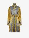 Versace Cheetah Foulard Print Mini Silk Shirt Dress In Yellow