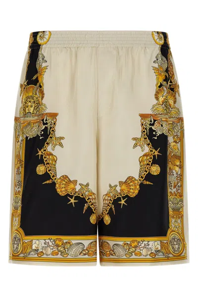 Versace Silk 'coral Theatre' Shorts In Multi
