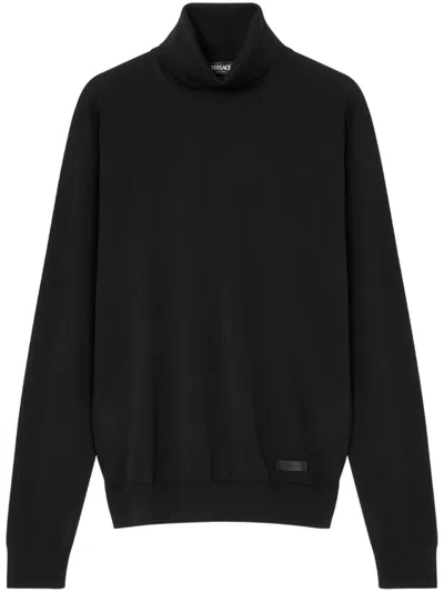 Versace Silk-cotton High-neck Sweatshirt In Black