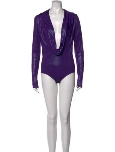 Pre-owned Versace Silk Cowl Neck Bodysuit In Metallic/purple