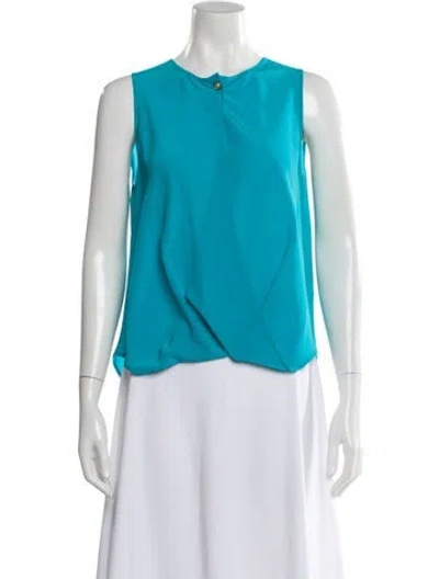 Pre-owned Versace Silk Crew Neck Top In Blue