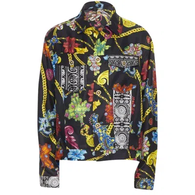 Versace Silk Crystal Medusa Button Jacket In Black