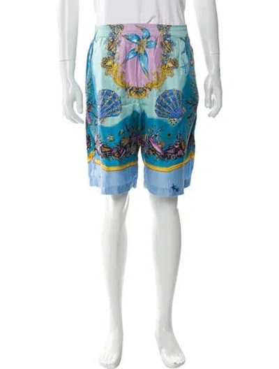 Pre-owned Versace Silk Flat Front Shorts In Blue