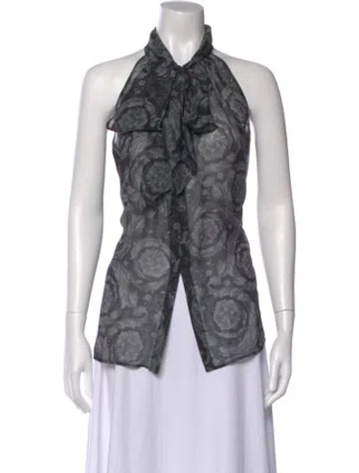 Pre-owned Versace Silk Floral Print Blouse In Gray