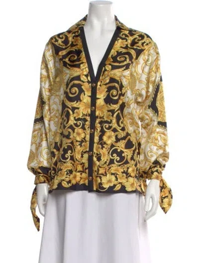 Pre-owned Versace Silk Floral Print Blouse In Multi