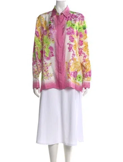 Pre-owned Versace Silk Floral Print Blouse W/ Tags In White