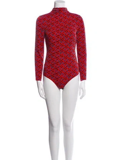 Pre-owned Versace Silk Floral Print Bodysuit In Red
