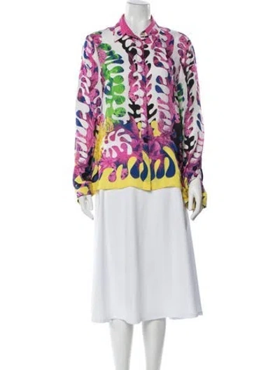Pre-owned Versace Silk Floral Print Button-up Top In Pink
