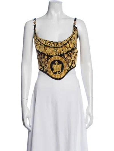 Pre-owned Versace Silk Floral Print Pajamas In Yellow