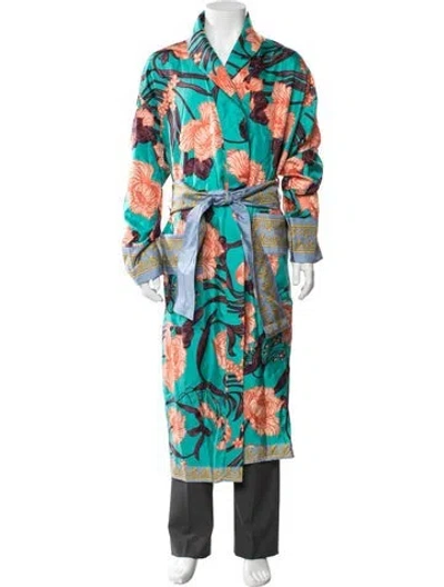 Pre-owned Versace Silk Floral Print Robe W/ Tags In Blue