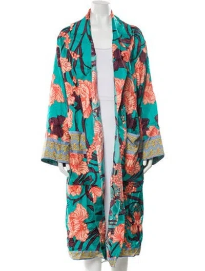 Pre-owned Versace Silk Floral Print Robe W/ Tags In Green
