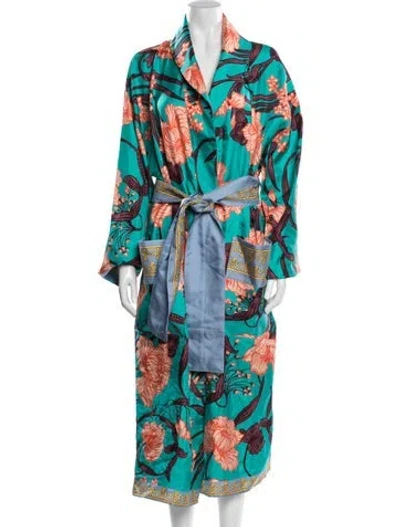 Pre-owned Versace Silk Floral Print Robe W/ Tags In Green