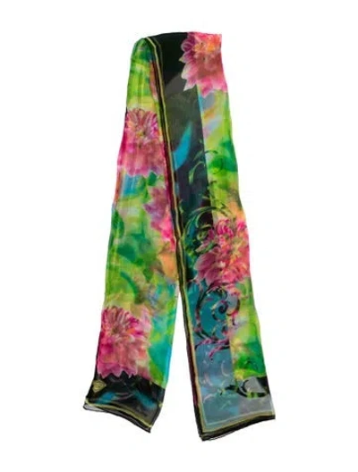 Pre-owned Versace Silk Floral Print Scarf In Black